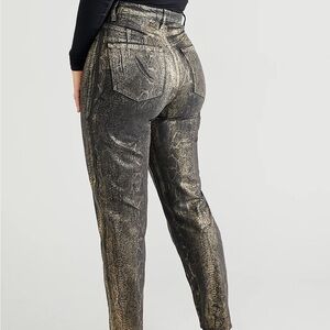We The Free CRVY Georgine Foil Jeans Size 27 Black Gold Snakeskin Detail